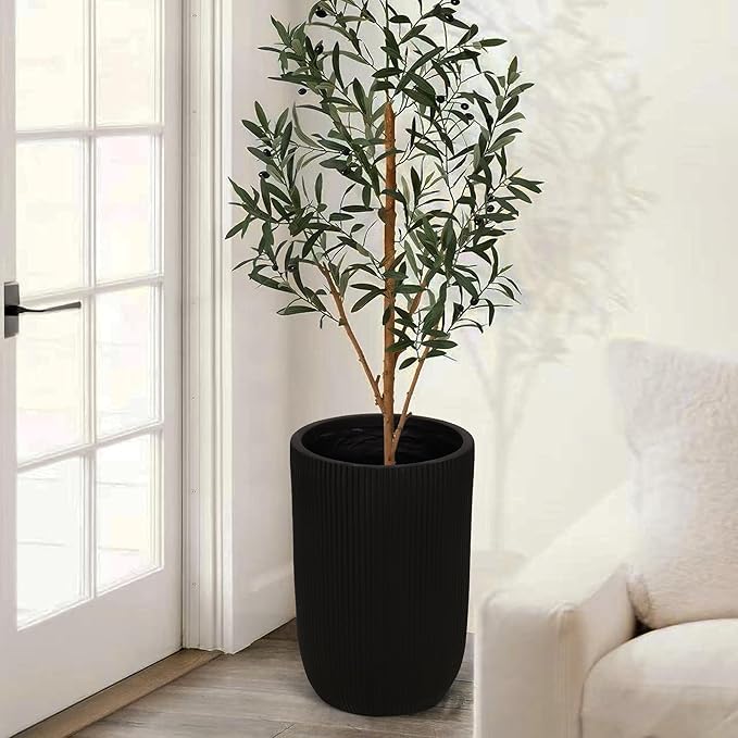 Oakrain 18" Tall Indoor Planter, Modern Decorative Pot with Drainage Hole, Large Minimalist Outdoor Planters for Home Decor, Garden, Living Room, Black
