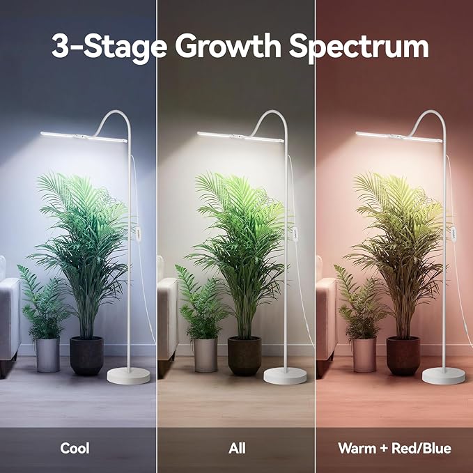 3CCT Grow Lights for Indoor Plants, 168 Full Spectrum LED Plant Light for Indoor Growing with 180° Expandable Lamp Head, 4/8/12H, Dimmable, 67in Tall Adjustable Standing Grow Light with 360° Gooseneck