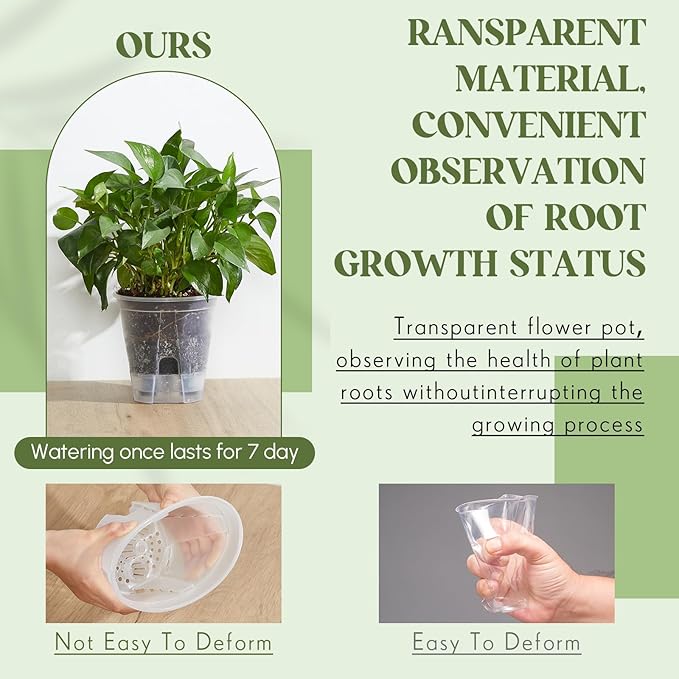 Wonderjune Self Watering Pots for Indoor Plants with Deep Reservoir and High Drainage Holes for Outdoor Plants and Flowers, Bare Root Planter(5.91'',Clear,9 Pcs)