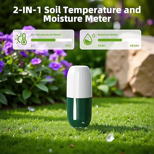 Smart WiFi Soil Moisture & Temperature Sensor - Hub-Free Soil Meters for Lawn, Garden, Greenhouse, Real-Time App Alerts, IP67 Waterproof, Works with Automatic Watering Systems,Gardening Gift