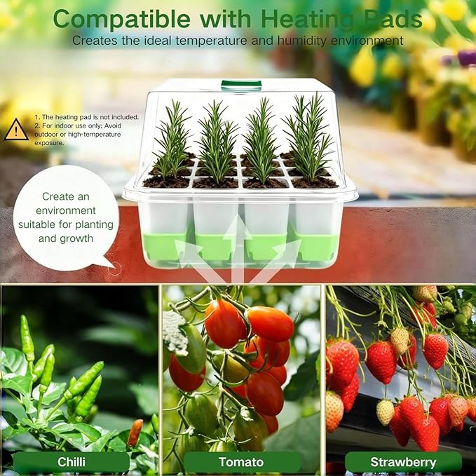 Silicone Seed Starter Tray with Humidity Dome, Indoor Seedling Starter Kit, 5-Pack Flexible Germination Trays - Adjustable Vent, Reusable & Dishwasher Safe for Herbs/Vegetables/Flowers