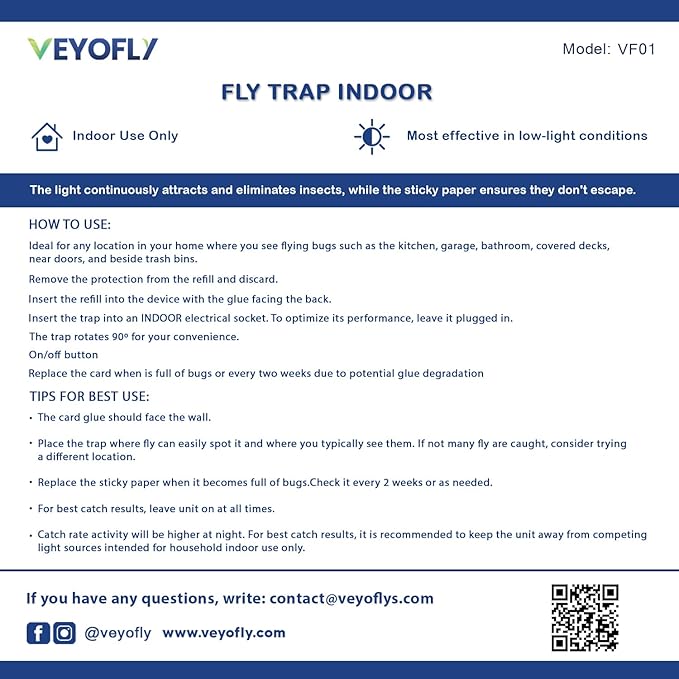 VEYOFLY Fly Trap Indoor, Fruit Fly Traps for Indoors Flying Insect (2 Device + 4 Refills) Gnat Traps for House Indoor, Bug Zapper Indoor, Gnat Killer Catcher & Fruit Fly Killer Light Plug in