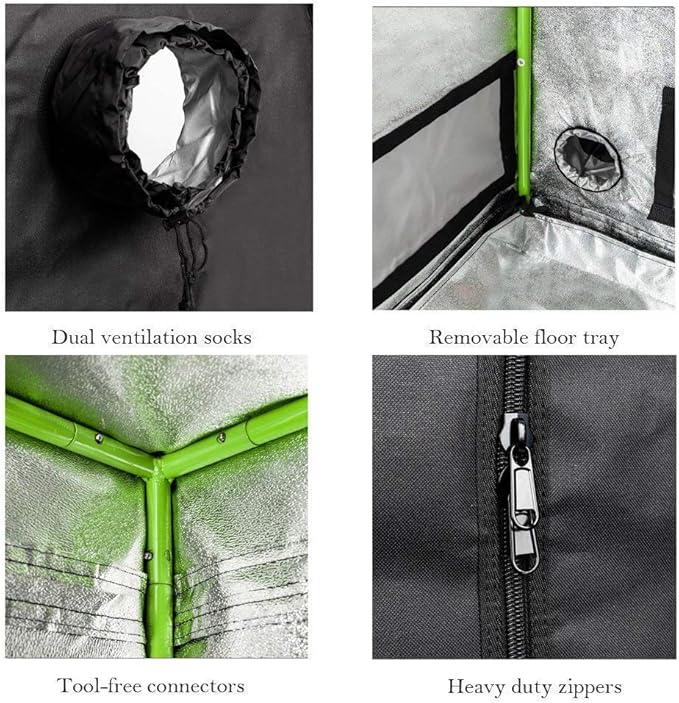 Grow Tent, 2x2 Feet Mylar Hydroponic Grow Tent with Obeservation Window and Floor Tray for Indoor Gardening Plant Growing (24"x 24"x 48")