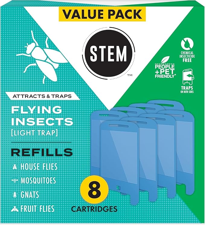 STEM Flying Insect Light Trap Refill Cartridges, Indoor Fruit Fly Trap, Insecticide-Free Pest Control for Home, Attracts and Traps Insects, Official STEM Refills - 8 Count