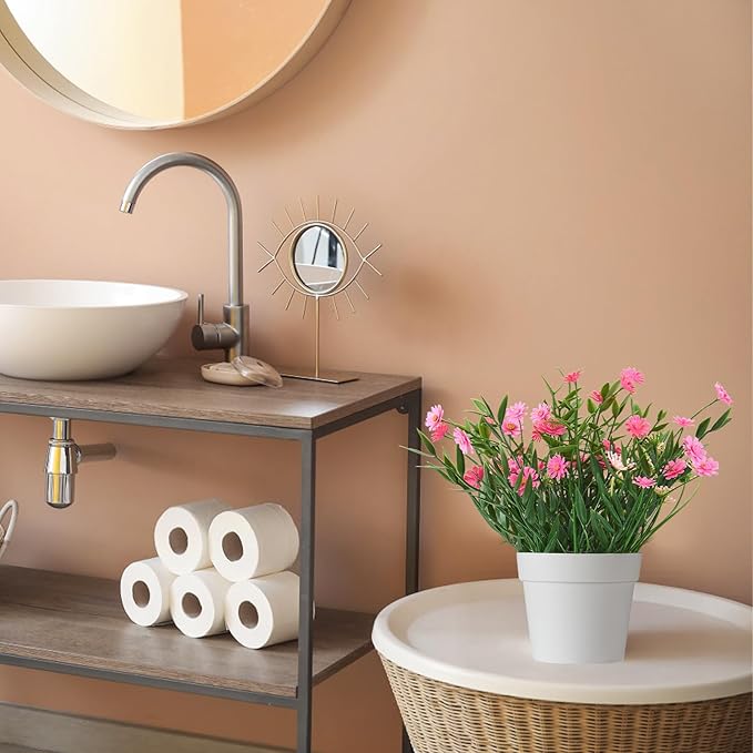 Fake Plants Daisy for Bathroom Decor, Small Potted Artificial Plants Indoor for Shelf Desk Home Bathroom Farmhouse Room Coffee Table Decor, Pink