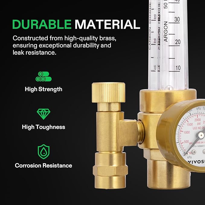 VIVOSUN Argon/CO2 Regulator, Mig Tig Flow Meter Gas Regulator, Emitter System with 50 PSI Fixed, Max. 4000PSI, CGA580 Inlet Pressure, Precise Brass Gas Regulator Gauge Welding Weld