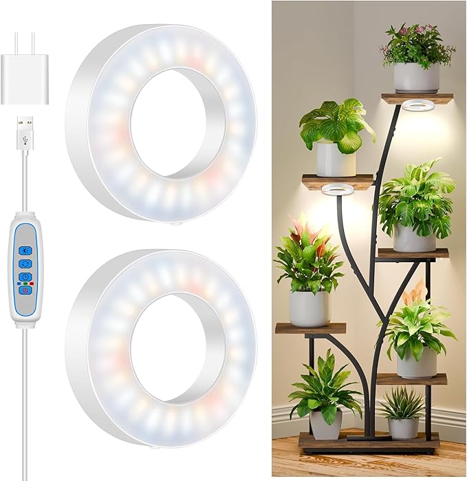 Kullsinss Grow Lights for Indoor Plants, 5000K 96 LEDs Full Spectrum Small Plant Grow Light with 6/12/16H Timer, 3 Color Modes, 3.5" Under Cabinet Grow Lamp for Small Plants, Succulents (2-Head)