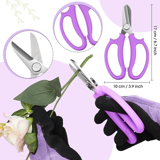 WILLBOND Floral Arrangement Kit, Valentine Rose Thorn Stripper Tool Garden Pruning Shears Scissors Rose Thorn Remover Pruner Trimmer Gloves Tapes Florist Garden Tool Gift Kit for Women(Purple)