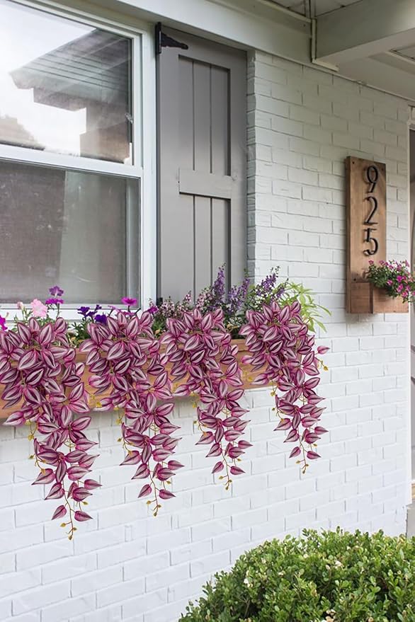 DILATATA Fake Hanging Plants Artificial Hanging Plants 92 Leaves Faux Wandering Jew Hanging Leaves Plants for Wall Shelf Home Indoor Outdoor Decor - 2 Pack