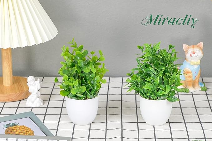 Miracliy 6 Pack Mini Fake Plants Artificial Eucalyptus Faux Plants for Home Office Farmhouse Bathroom Shelf Decor Indoor