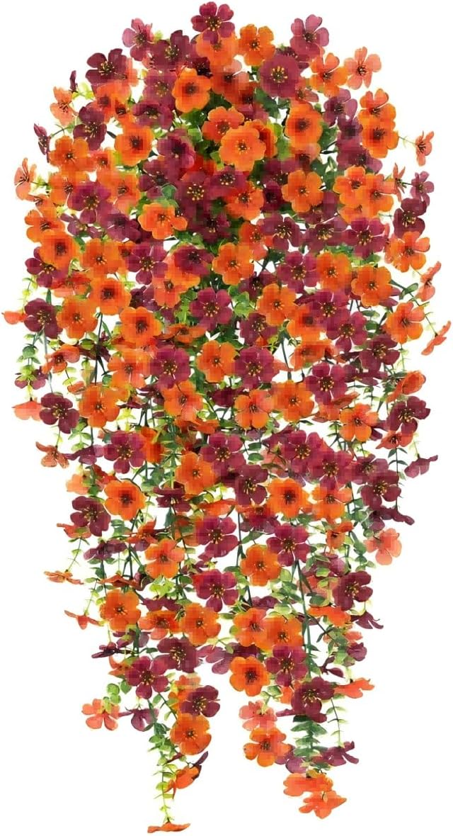 Artificial Hanging Flowers for Outdoors Fall Decorations, 2PCS Faux Silk Daisy with Eucalyptus Leaves for Front Door Porch Planter Patio Yard Garden, Thanksgiving Halloween Decorations