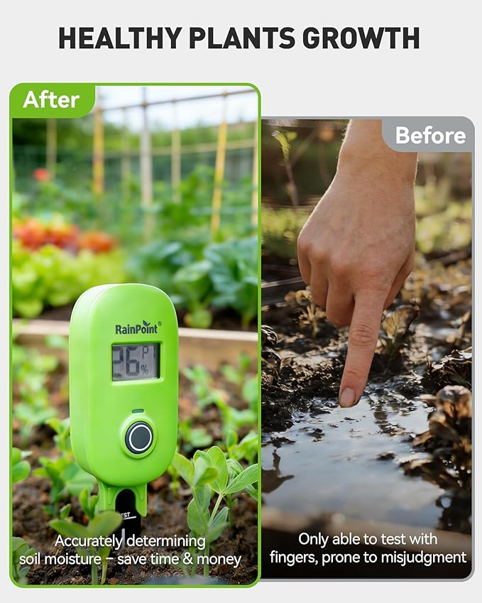 RAINPOINT Smart Soil Moisture Meter for Plants, Soil Hygrometer Sensor, Real-time Monitor Humidity Tester for Gardening, Farming, Indoor and Outdoor Plants Care, HWG023/HWG040 WiFi Hub Needed (Green)