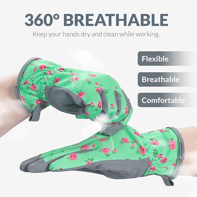 Baidast Gardening Gloves for Women, Breathable Leather Garden Gloves with Grip, Thorn Proof Work Gloves
