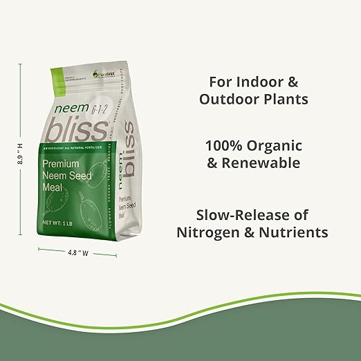 Neem Bliss (1lb) - Neem Seed Meal - Organic Neem Cake for Plants - OMRI-Listed Fertilizer for Plants, Vegetables, Lawns, & Gardening - 100% Natural & Renewable Garden Fertilizer