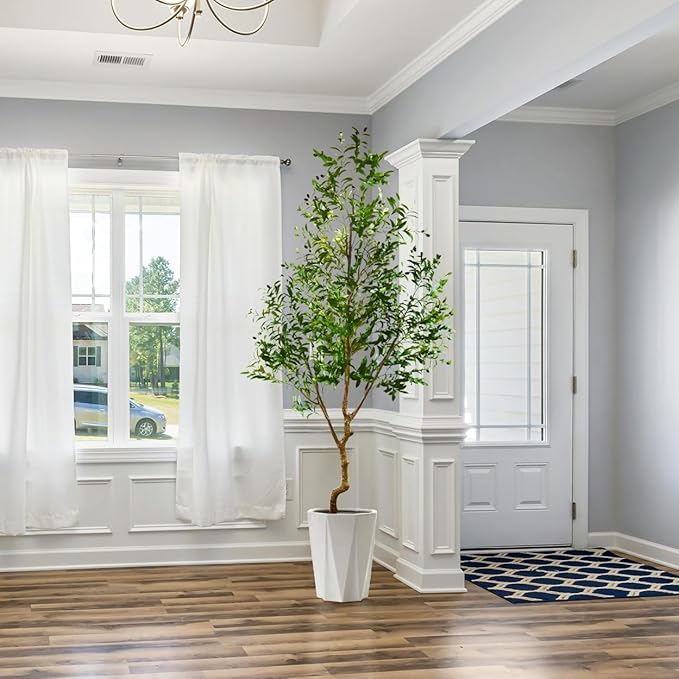 Warmplants 8ft Artificial Olive Tree, 96” Tall Fake Plant with Basket, Indoor Outdoor Faux Large Olive Silk Tree for Home Office Living Room Decor (2400 Leaves)