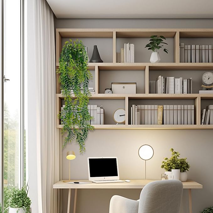 2PCS Artificial Hanging Trailing Plants in Pots,Realistic Faux Small Persian Leaf Hanging Potted for Bedroom Living Room Home Office Table Decor Indoor Outdoor