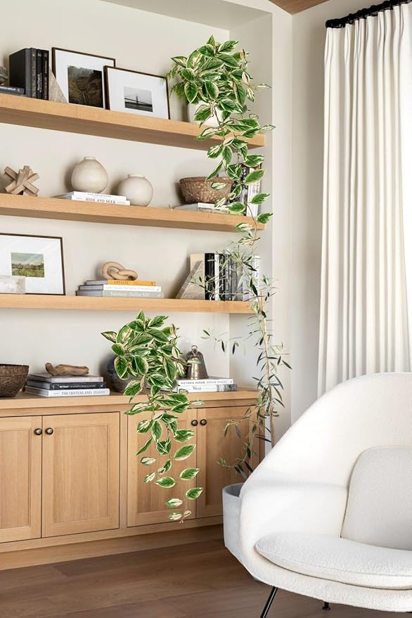 DILATATA Fake Hanging Plants Artificial Hanging Plants 92 Leaves Faux Peperomia Hanging Leaves Plants for Wall Shelf Home Indoor Outdoor Decor - 2 Pack