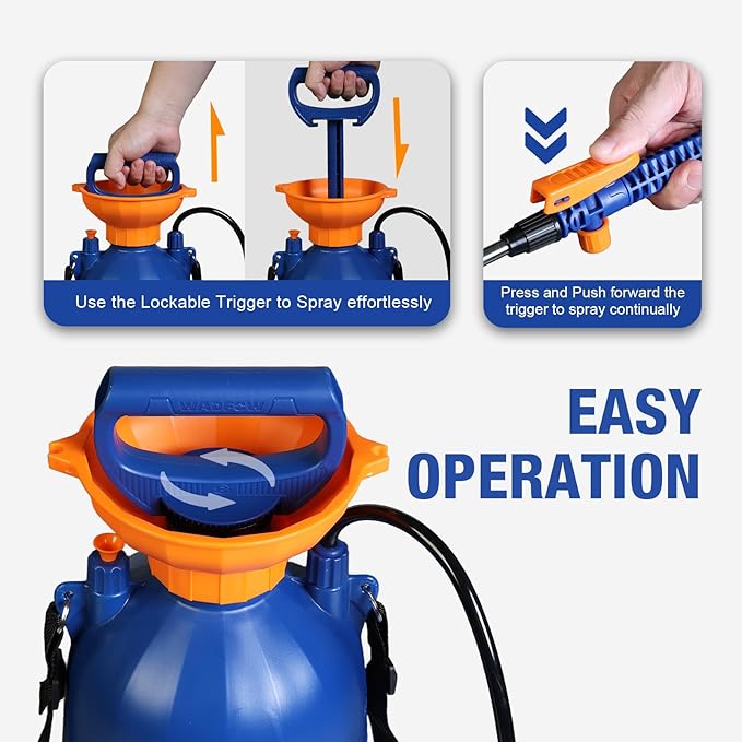 WADFOW 1.32 Gallon Pump Pressure Sprayer, Lawn & Garden Water Spray Bottle for Pests Controlling, Garden Watering and Household Cleaning