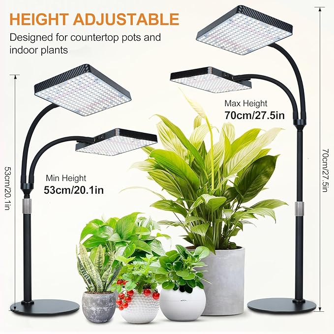 FECiDA 2026 2Head Tabletop Grow Lights for Seed Starting, Indoor Plants, Bonsai, 50 Watt Power Draw, NO Need Adapter, Super Bright and Big Coverage, 4/8/12/16/20 Hr Timer, 16"-24" Height Adjustable