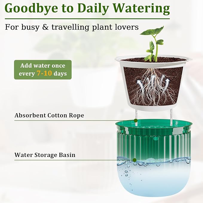 Halatool 2 Pack 6.5 Inch Self-Watering Hanging Planters for Plants, Indoor Hanging Flower Pots for Garden Home Wall Decor, Green