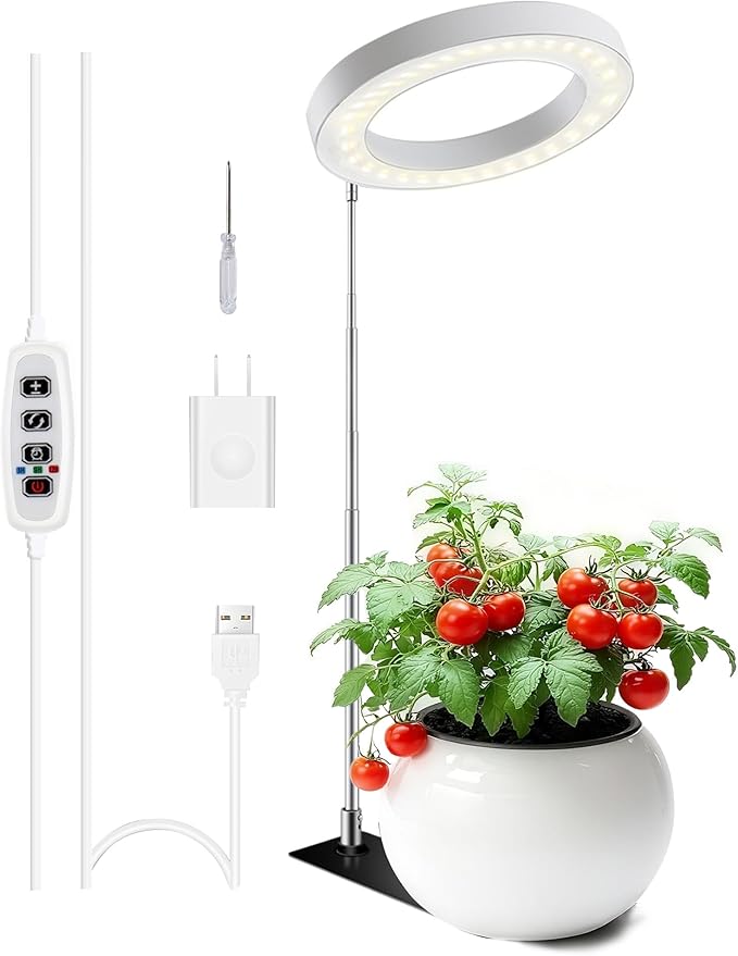 IMVSINCERE Plant Grow Light 72 LEDs Full Spectrum Grow Lights for Indoor Plants,Height Adjustable Small Halo Grow Light with Base,3 Optional Spectrums, Auto Timer 3/9/12H, 10 Brightness, 160MM 5V