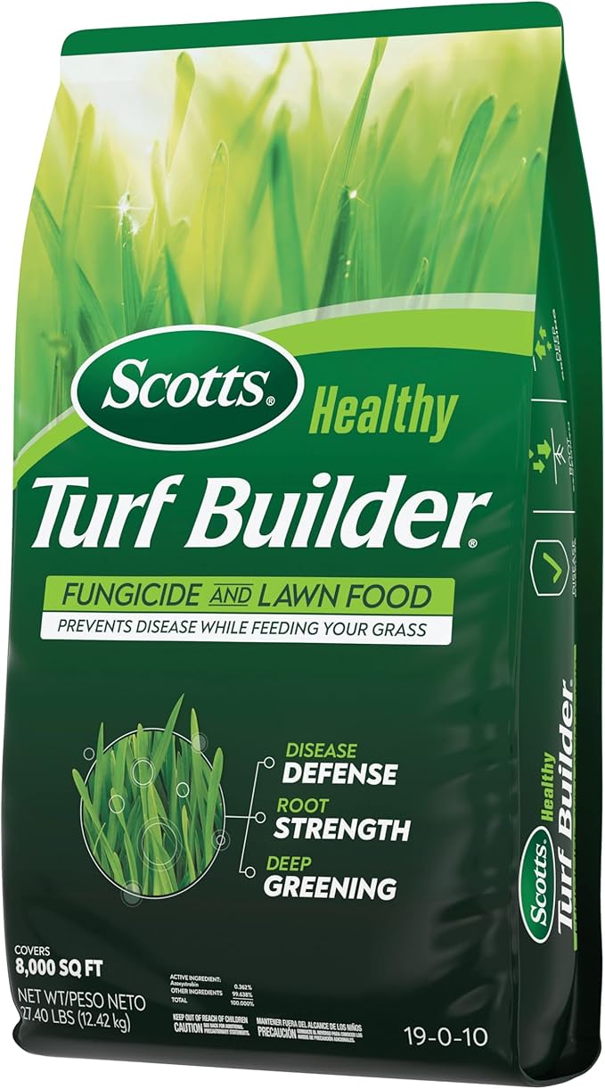 Scotts® Healthy Turf Builder® Fungicide and Lawn Food, 2-in-1 Fungicide and Fertilizer, Prevents Disease While Feeding Grass, Controls 27 Diseases - Powdery Mildew, Red Thread, Brown Patch, 27.4 lbs.