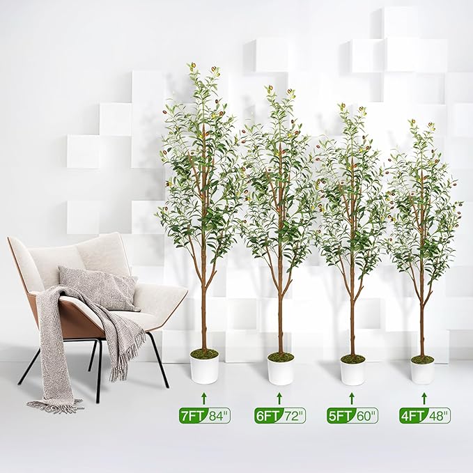 5FT Artificial Olive Tree - Indoor Tall Faux Olive Trees with Planter&Basket, Large Fake Olive Silk Tree Realistic Olive Plants with Branches and Fruits for Home Decor Office Living Room