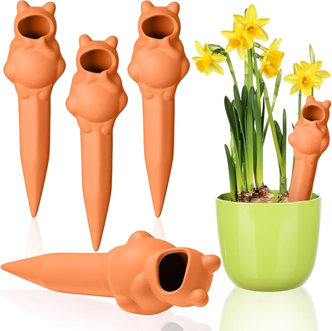 4 Pack Terracotta Self Watering Stakes Frogs Shaped Plant Watering Devices Spikes Irrigation Slow Release Plant Self Water Spikes Planter Insert for Garden Indoor Outdoor Pot Plants