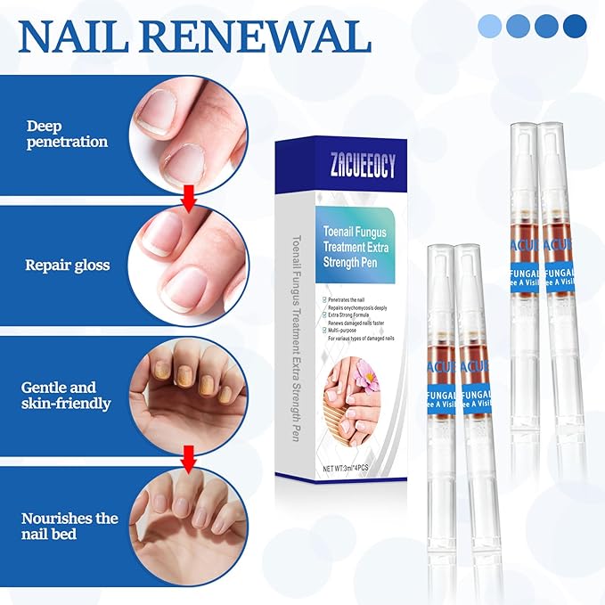 Nail Fungus Pen,4 Pack Nail Treatment Pen，Treatment Extra Strength for Toenail & Fingernails，Fast-Acting Solution for Broken& Discolored Nails