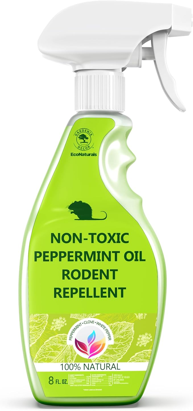 All Natural Peppermint Oil Spray, Non-Toxic to Rat, Mice and Rats, Rodent Spray - 8oz Ready to Use