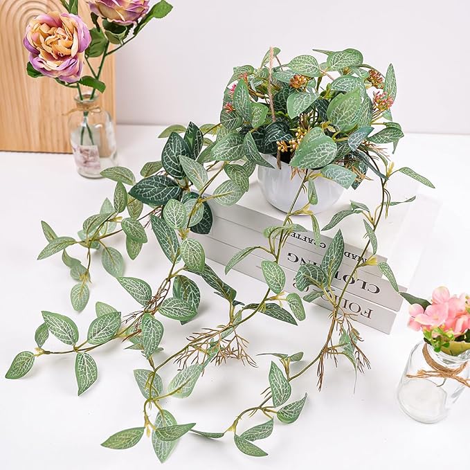 2pcs Small Artificial Hanging Plants Fake Hanging Plant with Pot Plants Indoor Decor Faux Greenery Hanging Vines Potted for Bedroom Shelf Outdoor Garden Decoration
