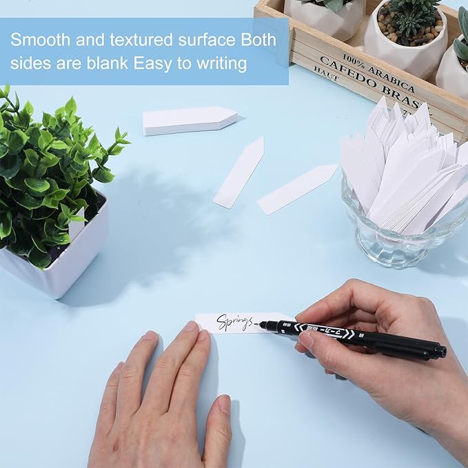 300pcs Waterproof Plant Labels and Pen, Garden Labels for Outdoor Plants, Plastic Plant Name Sticks, 3in Garden Label Stakes with Pen for Seedlings, Flowers and Vegetables, White