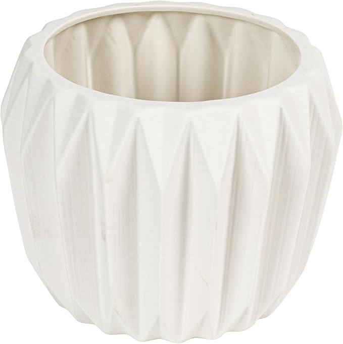 Bloomingville White Fluted Stoneware Flower Pot
