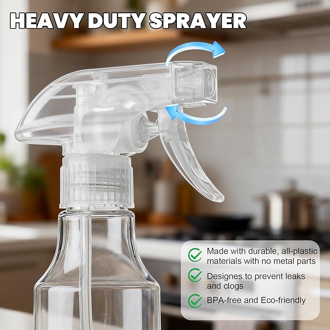 Spray Bottles 12oz/350ml Empty Spray Bottle for Hair Plastic Mist/Stream Spraying Heavy Duty Spray Bottles for Cleaning Solutions, Plants 2 Pack (Clear2pcs)