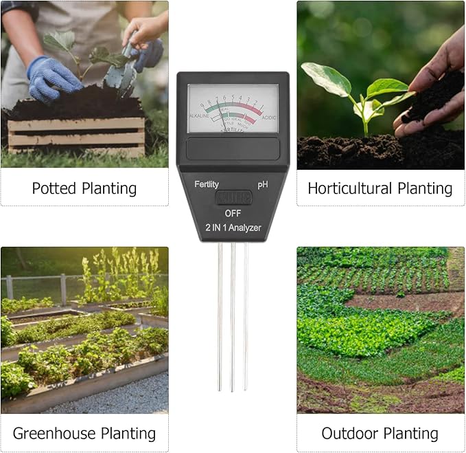 aqxreight 2 in 1 Soil Meter Fertility Tester with 3 Probes ABS Soil Meter Garden Supplies Fit for Home Garden Lawn Farm Indoor and Outdoor Use