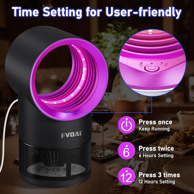 FVOAI Fruit Fly Trap for Indoors, Fly Traps for Home Gnat Traps House Indoor, Indoor Insect Trap with Time Setting, 10 Sticky Glue Boards (Pink)