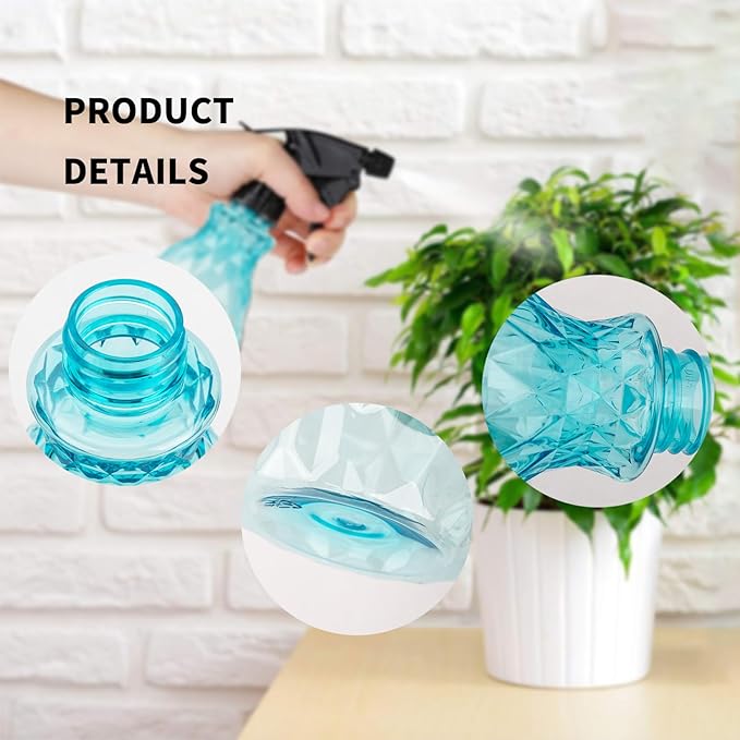 wugongshan 2 Pcs Spray Bottles, 500 ml/17 oz Empty Water Spray Bottles, Plastic Reusable Adjustable Mist Sprayer Squirt Bottles Containers Refillable for Cleaning Solutions, Gardening, Plants (Blue)