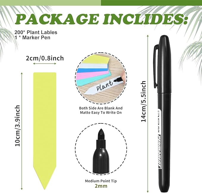 Plant Labels 200 Pcs Yuanling for Seeding Plastic Waterproof Plant Name Tags Garden Labels Marker Garden Pots Stakes for Outdoor Potted Plants Belt Permanent Marking Pen