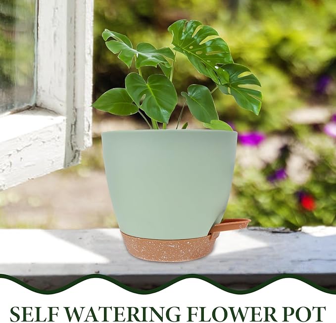 ARTIBETTER 3pcs 7.5 Inch Plastic Self Watering Flower Pots Set with Removable Hydroponic Basin for Indoor Outdoor Succulent Planters Garden Use