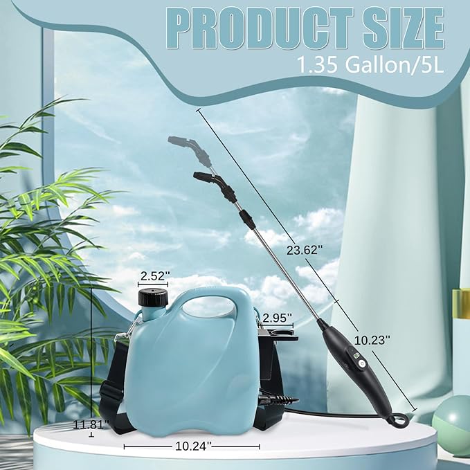 Battery Powered Sprayer 1.35 Gallon, Electric Garden Sprayer in Lawn with 3 Mist Nozzles, USB Rechargeable Handle, Retractable Wand, Yard Pump Sprayers with Adjustable Shoulder Strap for Plants