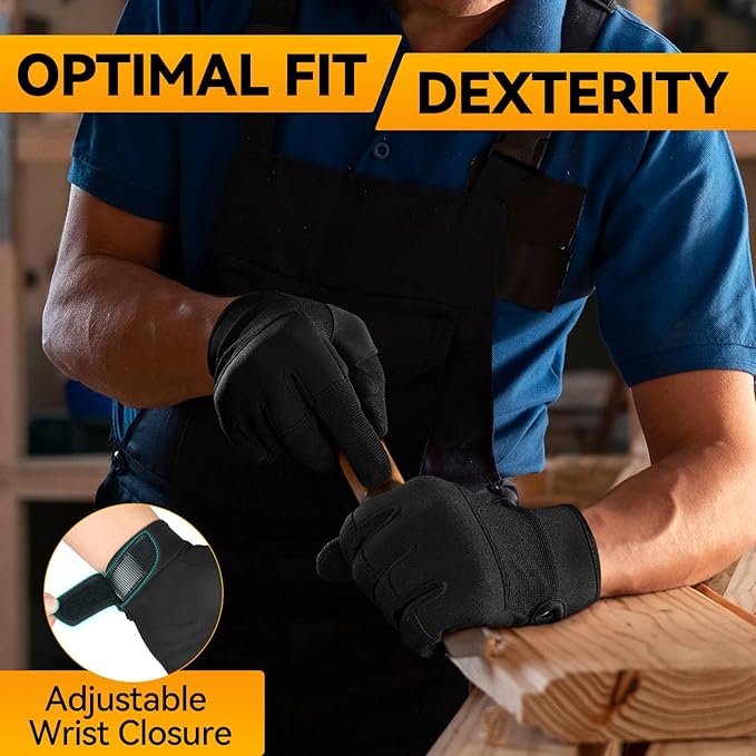 OZERO Work Gloves for Men Women: Mechanic Glove Touchscreen Firm Grip Dexterity Light Duty Gloves for Gardening Construction