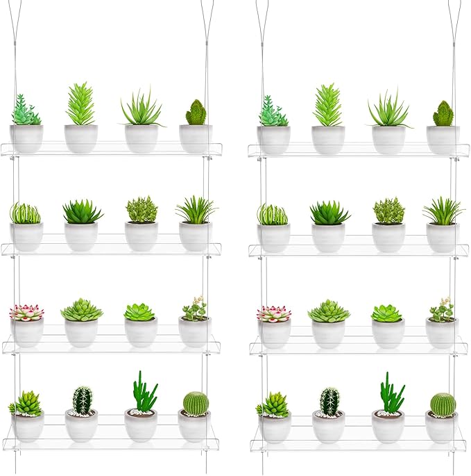 OtNiap Clear Hanging Window Plant Shelves,2-Pack 4-Tier,Indoor Windows Wall Hanging Plant Stand Flower Display,Flower Pot Organizer Storage for Window Grow Herbs,Microgreens,Succulents,Flowe4,16-Inch