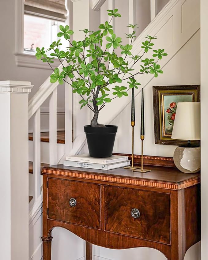 Artificial Plants Indoor with Pot, Faux Plants Indoor Tabletop, 21.6" Tall Fake Potted Plants, Silk Artificial Desk Plant Bonsai Tree for Home & Office, Farmhouse, Bedroom, Living Room Table Decor