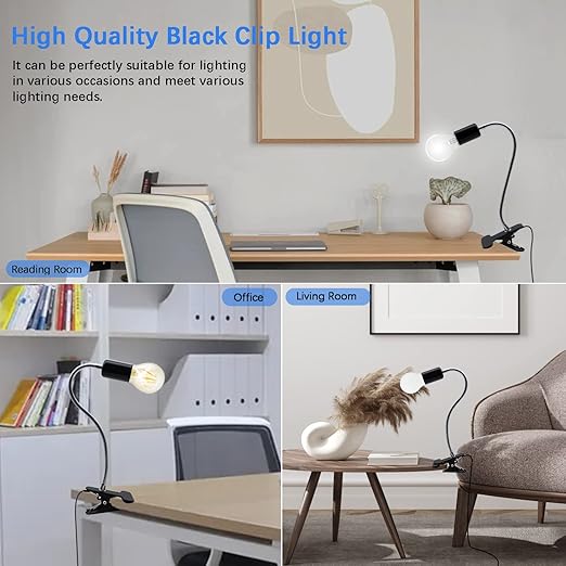 E26/E27 Desk Clip Lamp Holder Wire Neck Clip Holder Clamp Clip on Light Flexible Gooseneck Clamp Light Socket Table Light Adapter for Plant Grow