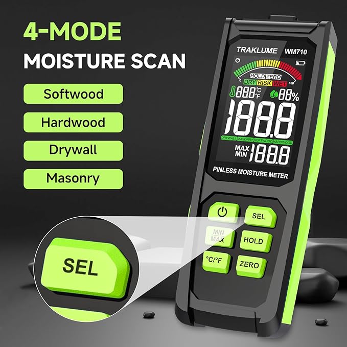 Wood Moisture Meter for Lumber Pinless Moisture Tester for Drywall with Colorful Screen Moisture Reader for House Firewood Moisture Detector for Walls Moisture Sensor for Wood Wall Water Leak Detector