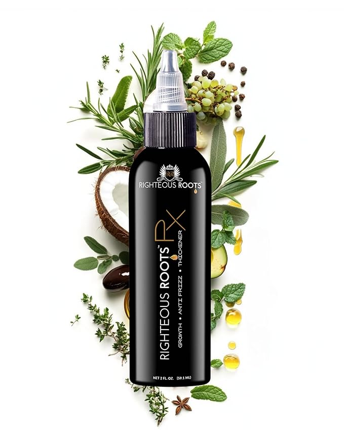 Righteous Roots Rx Hair Oil - Growth Booster, Anti-Frizz and Thickener for Beard, Curly, Wavy and Natural Hair (Previously known as Hair RX) (2 fl OZ)