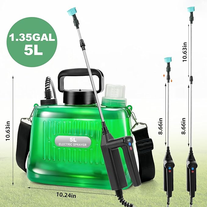 SideKing Battery Powered Sprayer 1.35 Gallon, 3 Adjustable Pressure Electric Weed Sprayer with Battery Indicator, Telescopic Wand & 4 Nozzles, Rechargeable Garden Sprayer for Lawn, Yard & Pest Control