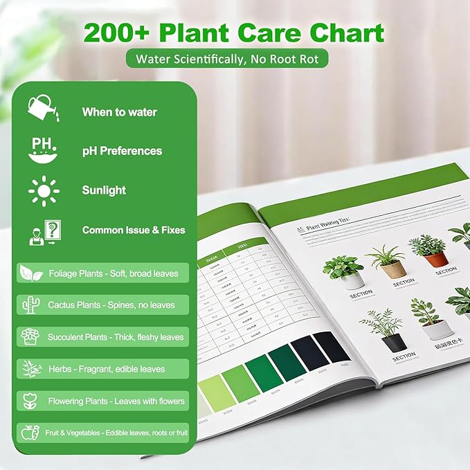 Soil Hygrometer Meter for Plants, Gardening Tool - Included 200+ Plants Care Guide, 100 pH Test Strips & Sample Tube, Soil Moisture Sensor for Indoor & Outdoor Use, No Battery Needed (White)