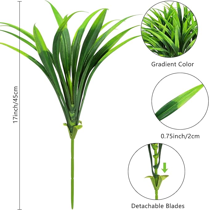 Ouddy Decor 20 Pcs Fake Outdoor Plants Artificial Grass Greenery Stems Faux Plastic Plants UV Resistant for Spring Summer Indoor Outside Garden Hanging Planter Porch Window Box Home Decor, Green