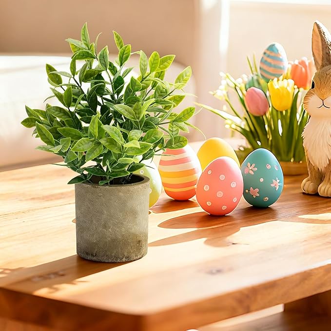 AUUGUU Artificial Potted Plants Faux Greenery in Cement Pots for Shelf, Bookshelf, Office or Home Decor, Small Decorative Fake Plants for Modern Indoor Display (7, XXL)